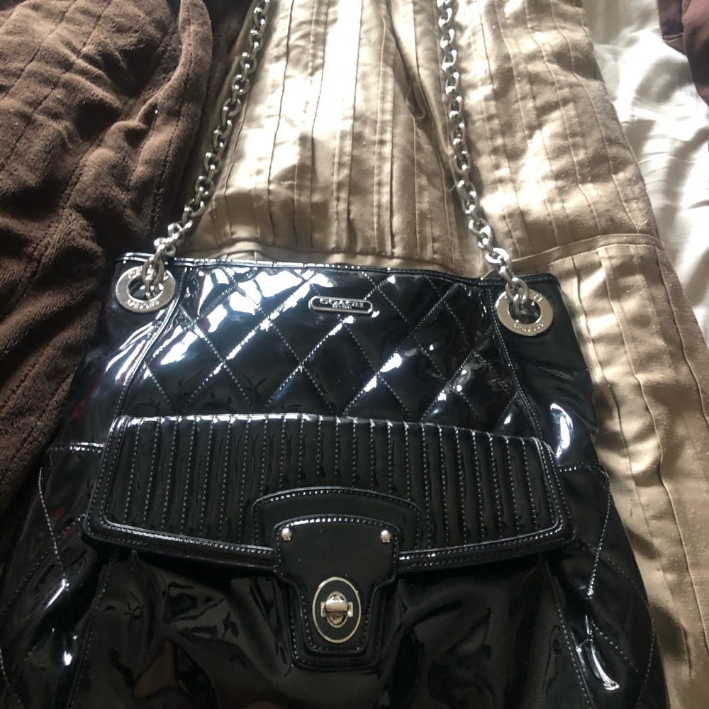 Large Black Patent Leather Coach Crossbody Bag
